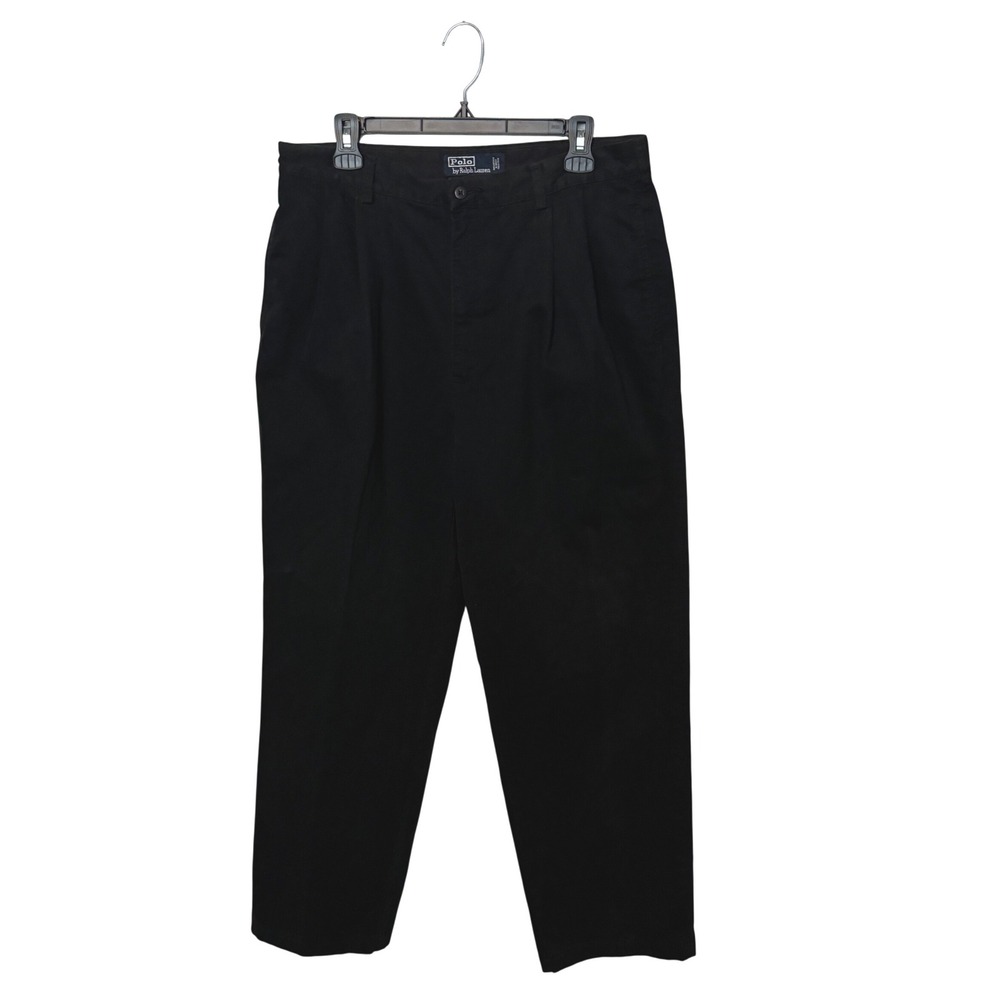 Polo Ralph Lauren Hammond Pants Mens 36x30 Black Pleated Cotton Chino Trousers